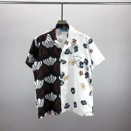 Men's Casual Shirts 2024 Summer CampCollar Short Sleeve Vintage Black And White Stitching Design Pattern Print Silk