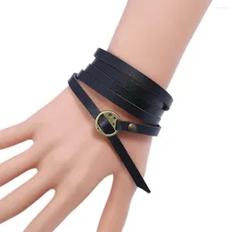 Link Bracelets Multilayer Bracelet Vintage Punk Belt Bangle Faux Leather With Adjustable Length Buckle Stylish For Men's