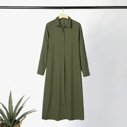 Casual Dresses Women Fall Dress Soft Stylish Ladies' Maxi Loose-fit Long-sleeved Ankle-length With Lapel V-neck For