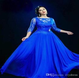 Design Formal Royal Blue Sheer Evening Dresses With 34 Sleeved Long Prom Gowns UK Plus Size Prom Dress For Fat Women8922420