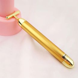 24k Gold Slimming Face Beauty Bar Pulse Firming Roller Massager Lift Skin Tightening Wrinkle Vibrating Tool 240516