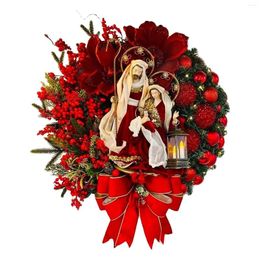 Decorative Flowers Christmas Wreath Scene For The Front Door Artificial Vintage Red
