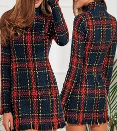 Casual Dresses Tweed Dress For Women Wool Long Sleeve 2021 Autumn Winter Vintage Plaid Ladies Woollen Elegant Female Houndstooth Mi1366370