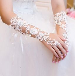 test Bridal Gloves Ivory or White Lace Long Fingerless Elegant Wedding Party Gloves Cheap3575486