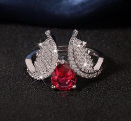 2020 Super New Arrival Sparkling Luxury Jewellery 925 Sterling Silver Water Drop Pear Cut Ruby CZ Diamond Women Wedding Angle Wings 7136636