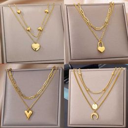 Pendant Necklaces Multi layered heart-shaped necklace suitable for women stainless steel gold Evil Eye pendant necklace wedding jewelry gifts J240516