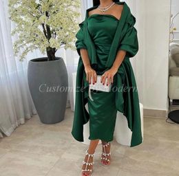 Party Dresses Dark Green Long Prom With Shawl A-line Strapless Ankle Length Side Split Saudi Arabia Gowns Formal Dress