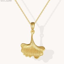 Gold Plated Matte Multi-Stripes Ginkgo Biloba Leaf Pendant Necklace Charms Jewelry