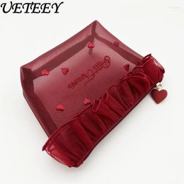 Cosmetic Bags Japanese Sweet Mesh Lovely Embroidered Lace Portable Bag Women Lolita Cute Tissue Makeup Storage For Girl