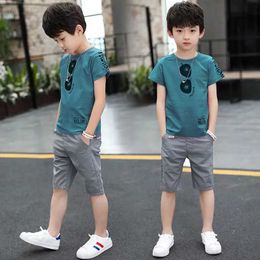 Clothing Sets 2024 Summer Youth and Boys Clothing Casual Clothing Childrens Sports Shirts Childrens T-shirts+shorts Hot pants 4 5 6 7 8 9 10 11 13 14 years old Q240517