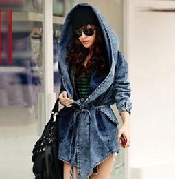 1pc New Fashion Style Spring Autumn Women Loose Trench Women Fashion Denim Belt Waist Trench Coat Coat8846724