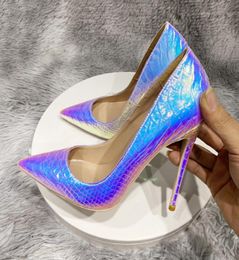 Shiny Silver odile Effect Shoes 2023 Fashion New Women Pointy Toe High Heel Shoes 8cm 10cm 12cm Sparkling Patent Sexy Stiletto Pumps for Wedding Party4821127