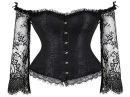 Women039s Overbust Corset with Sleeves Vintage Victorian Retro Burlesque Lace Corset and Bustiers Top Vest Fashion White Black1921321