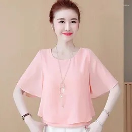 Women's Blouses Korean Style Women Chiffon Blouse Shirts Short Sleeve Loose Lady Basic Tops