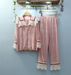 JRMISSLI Womens Pyjamas Sets 2019 Woman Plaid Full Sleeve Pants Nightgown Lady Gold Velvet Pyjamas Sleepwear Loungewear sets5099227