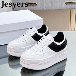 Casual Shoes Flat Thick Bottom Women Genuine Leather Lace Up Mixed Color Platform Sneaker Ladies Spring Autumn Walking