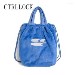 Backpack CTRLLOCK Y2k Cute Embroidery Blue Large Plush Fuzzy Straps Underarm Bag