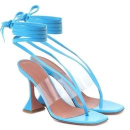 Ladies 2024 women Genuine real leather spool high heels sandals Pinch Toe summer Cross-tied lace-up Casual transparent wedding Gladiator sex a49