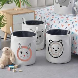 Boxes Storage# Round Laundry Basket Waterproof Canvas Storage Basket with Handles Cartoon Nursery Hamper for Kids Room Toy Storage Organisation Y240520Q2X4