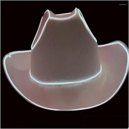 Party Hats Berets Amazing Light Led Cowboy Cowgirl Hat Flashing El Wire Lights Bride Christmass Wedding Drop Delivery Home Garden Fe Dhebi