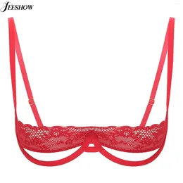 Bras Womens Sexy 1/4 Cup Push Up Bra Sheer Mesh Floral Lace Underwire Balconette Brassiere See Through Non-Padded Shelf Lingerie