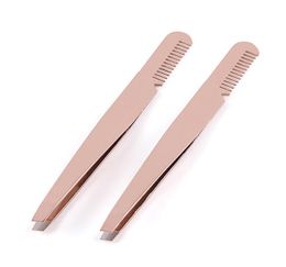 Stainless Steel Eyebrow Tweezers Clipper with Brow Comb eyebrow clip Eyelash tweezers Rose Gold Beauty Tool4705893