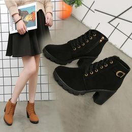 Dress Shoes Spring Winter Women Pumps Boots High Quality Lace-up European Ladies PU Heels Fast Delivery Platform