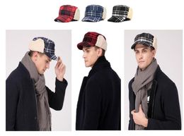 Stand Focus Unisex Women Men Ear flap Cover Military Army Cadet Hat Cap Check Tartan Plaid Fashion Wool Blend Tweed Fall Winter7104424