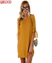 QMGOOD Plus Size Sexy Mini Chiffon Dress for Women Solid Colour Casual Summer Dresses O Neck Beach Dress 2018 Europe Tide S6XL2775508