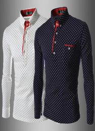 Whole and retail Dress Shirts Men039s Fashion Stylish Casual Dress Polka Dot Shirt Muscle Fit Shirts5585827