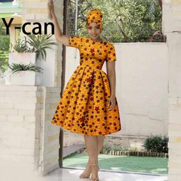 Ethnic Clothing African Dresses For Women Bazin Riche Dashiki Print O-neck Dress Match Headwrap Holiday Wedding Party Vestidos 2425042