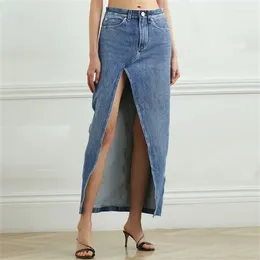 Skirts Women's Skirt 2024 Summer Korean Fashion Slim Fit Low Waist Half Pure Cotton Split Long Y2k Denim
