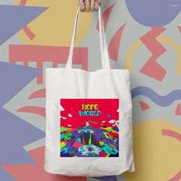 Shopping Bags Hope World Print Reusable Eco Canvas Book Bag Women Foldable Shopper Fashion Female Shoulder Handbag