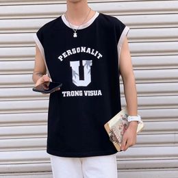 Men's Tank Tops Pure Cotton Vest For Loose Fitting Summer Sports Fitness Basketball Camisole Hip-hop Fashion Label Sleeveless T-shirt