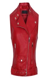Fashion2017 New fashion Women Red Motorcycle Faux Leather Vest jackets Lady Zipper Sleeveless PU Waistcoat gilet Leather7770358