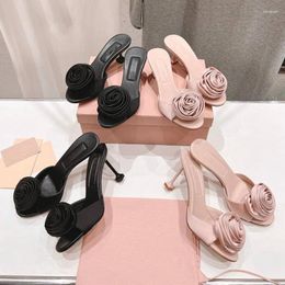 Dress Shoes Women's Silk Rose High Heeled Slippers Luxury Satin Temperament Celebrity Stiletto Heel To Wear Sandals Ladies