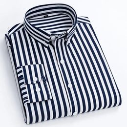 SHiONFA Spring Autumn Mens Stripe Long Sleeve Casual Clothing Pocket Print Oversized Shirts Korean Style Fashionable Wear 5XL 240517