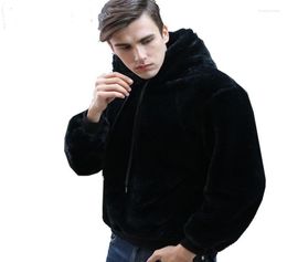 Men039s Hoodies Fashion Faux Fur Fleece Fluffy Hoodie Men Casual Black Plush Hooded Sweatshirts Winter Long Sleeve Warm Thicken3360049