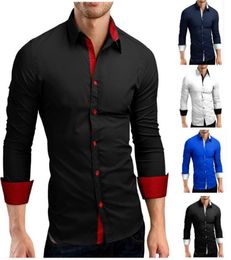 Men Shirt Male High Quality Long Sleeve Shirts Casual Hit Colour Slim Fit Black Male Shirts9052769