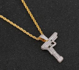 New Hip Hop Gold silver Colour Plated Copper Iced Out Micro Paved CZ Gun Pendant Necklace Men Charm Jewelry5109444