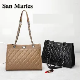 Shoulder Bags San Maries Fashion Genuine Leather Handbags Large Capacity Design Women Plaid Sheepskin Ladies Tote