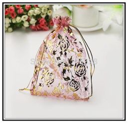 Whole 100pcslot 7x9cm Small Pink Rose Drawstring Jewelry Pouch Bags Wedding Gift jewelry making5605113