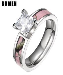 Somen Ring Women 5mm Cubic Zirconia Titanium Ring Pink Tree Camo Design Wedding Rings Women Fashion Jewelry Boho Anillos Mujer Y187604103