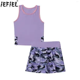 Clothing Sets Kids Girls Sportswear Tennis Suit Sleeveless T-shirt Tops And Skirt Built-in Shorts Gym Sport Running Fitness Golf Tracksuit
