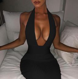 Halter Backless Sexy Knitted Pencil Dress Women White Off Shoulder Long Bodycon Party Dress Elegant Summer Dress 2104128629640