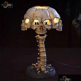 Other Event Party Supplies Creative Resin Skl Table Lamp Luminous Night Light Home Office Desktop Ornament Halloween Decor Homefavor Dhapn