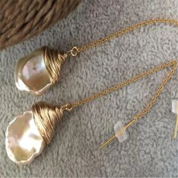 Natural Petal Baroque Pearl Earrings 18K Gold Ear Drop Dangle Drop Clip-on Chandelier Everyday Art Unisex Office Dangle Men Stud 240520