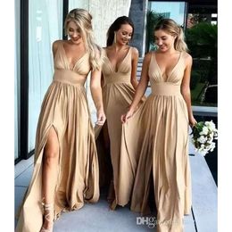 Navy Bridesmaid Dresses With Champagne Bury Dark Split Two Pieces Long Prom Dress Formal Wedding Guest Evening Gowns Cps3007 0515