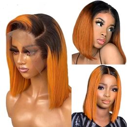 Lace Wigs 13x6 Frontal Wig Straight Peruvian Virgin Human Hair Short Bob Wigs For Black Women Ombre Orange 4x4 Closure Wig 250 Density 231207