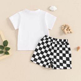 Clothing Sets Little Boys Summer Shorts Short Sleeve Letter Print Tops And Checkerboard Drawstring